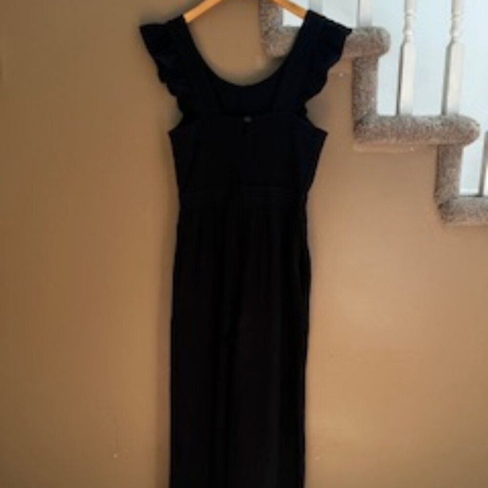 Madewell black overalls with ruffled straps